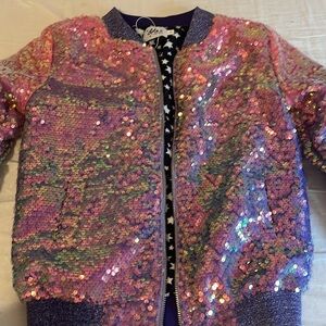 Lola and the Boys size 8 purple sequin bomber jacket